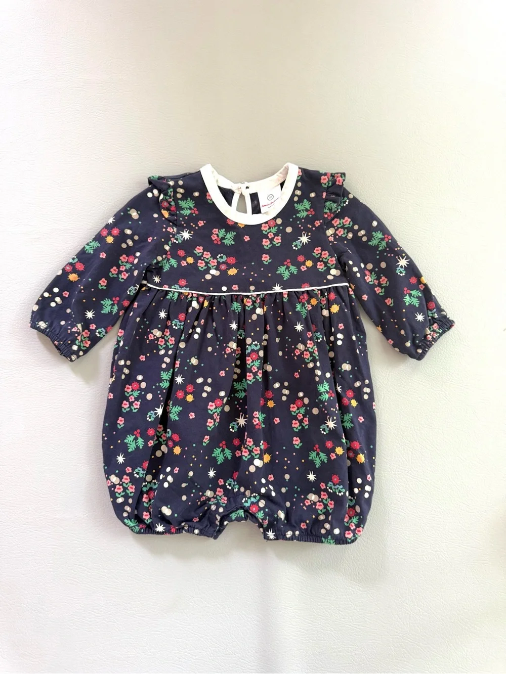 Hanna Andersson Baby Girl Floral Bubble Romper Long Sleeves Sz 6-12M 70cm